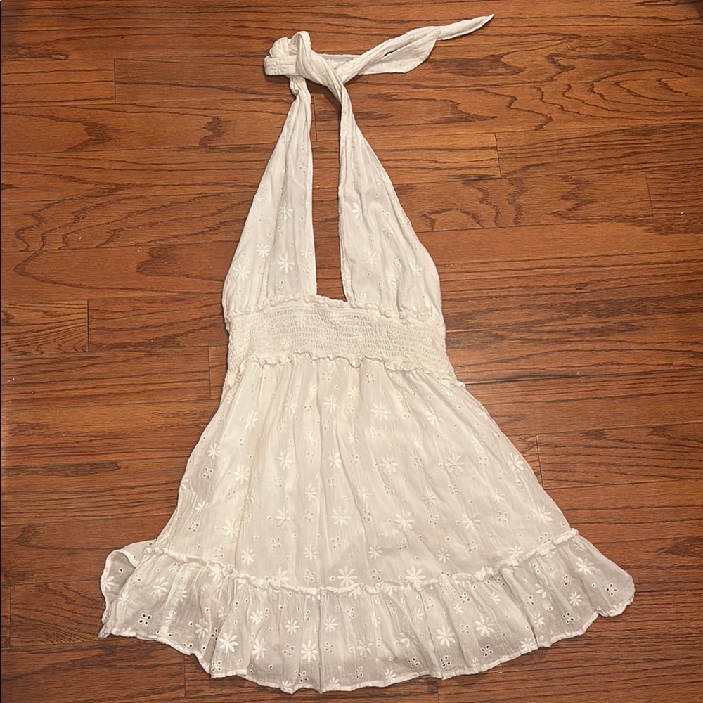 Aerie Halter Top Dress with Floral Embroidery